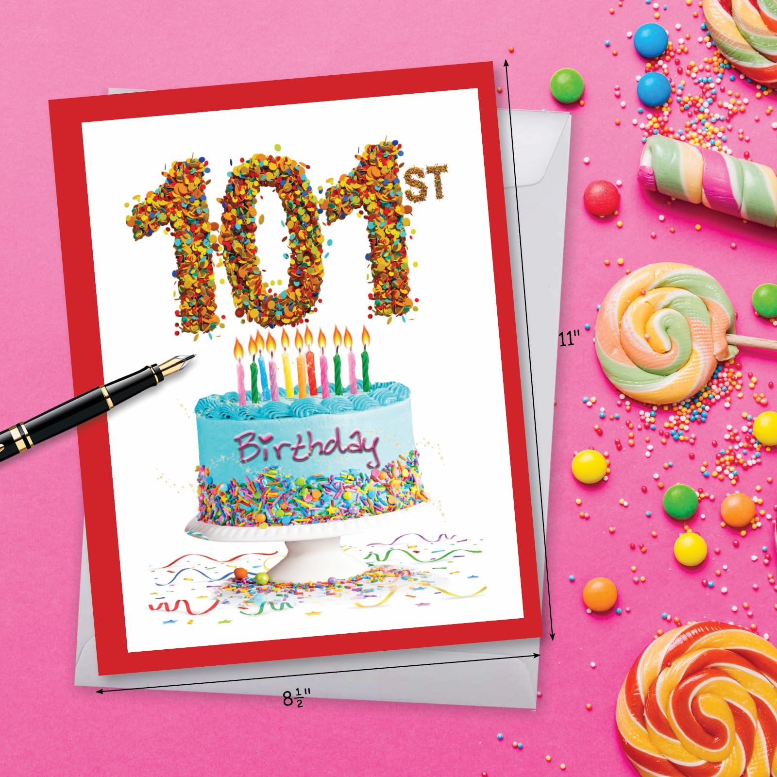 NobleWorks - Jumbo 101th Milestone Birthday Paper Card 8.5 x 11 Inch with Envelope (1 Pack) Oversize Jumbo Big Day 101 J2764MBG