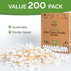 Dog Q Tips - 200pcs - 6'' Long Bamboo Cotton Swabs for Dog Ear Cleaning - Large 0.35'' Cotton Tips, Biodegradable & Eco-Friendly - Ear Swabs for Dogs, Professional Pet Ear Cleaning for Dogs and Cats.