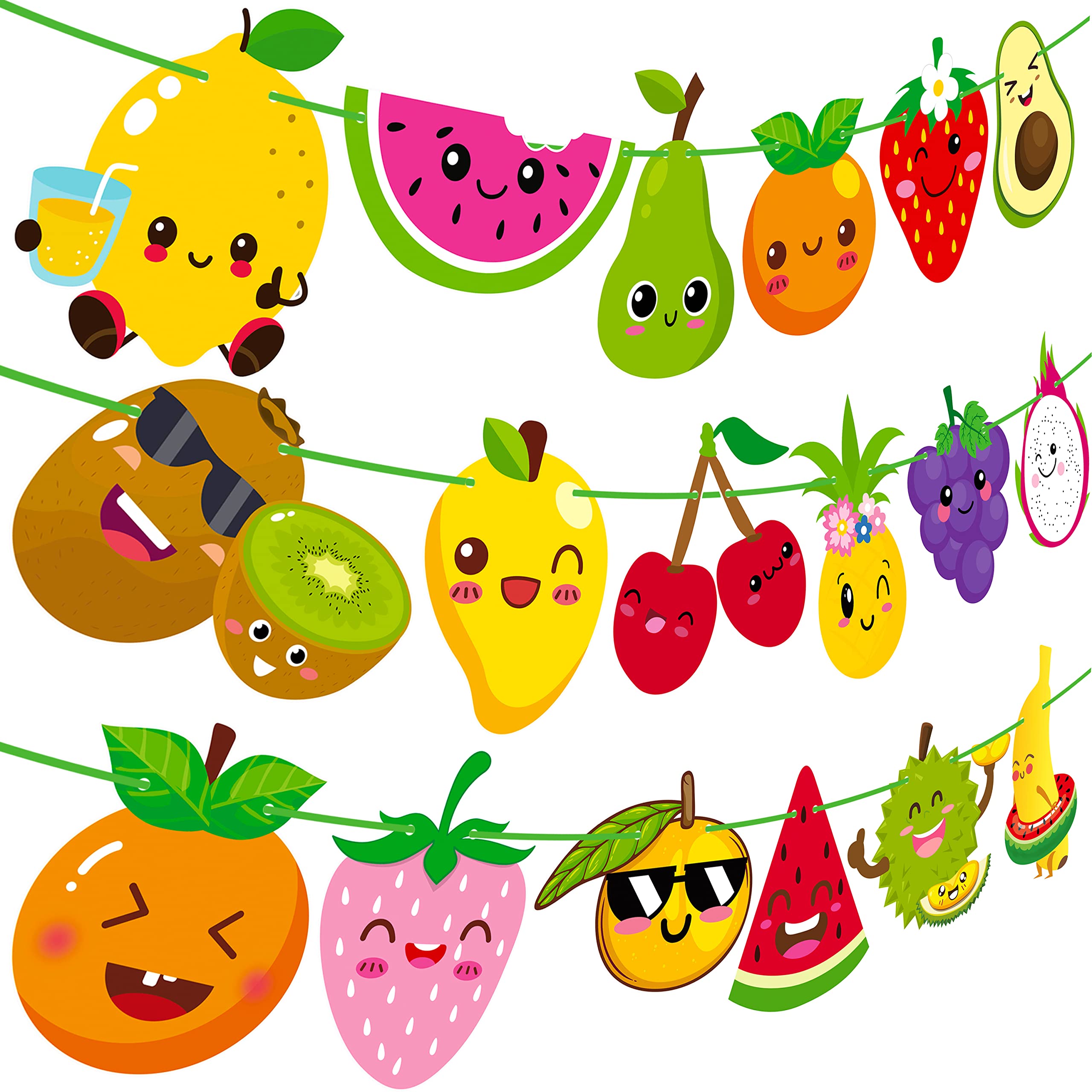 Fruit Theme Birthday Party Decorations Twotti Frutti Party Banner Cute Fruit with Smiling Face Patterns Garland for Summer Fruit Birthday Party Baby Shower Supplies