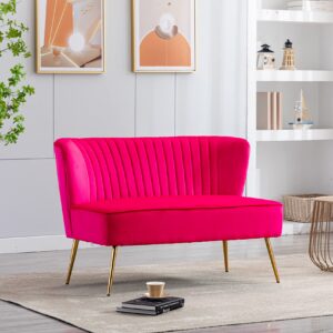 ZOBIDO Velvet Couch Modern Loveseat Sofa Twin Size Contemporary Sofas Upholstered Couch with Contemporary Velvet Upholstered Sofa Couch for Living Room and Bedroom (Rose red)