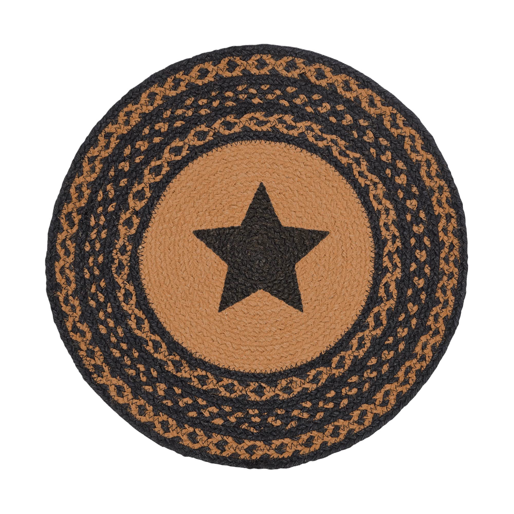 VHC Brands Farmhouse Star Table Mat- Pot Holder- Woven Jute Trivet 15" Round