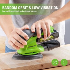 Greenworks 24V Finishing Mouse Sander 11,000 OPM Cordless with 2Ah Battery and Charger