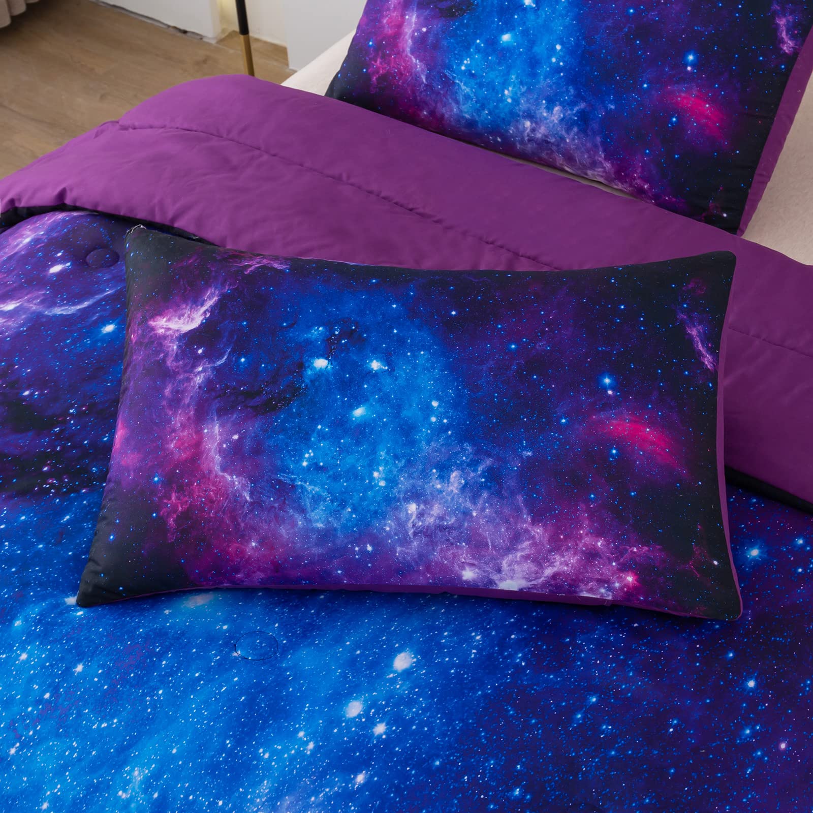 NINENINE Galaxy Bedding Full Size Comforter Sets for Girls Space Bedding Set Girls Comforter Sets Full Purple Bedding Sets with 1 Comforter 2 Pillowcases