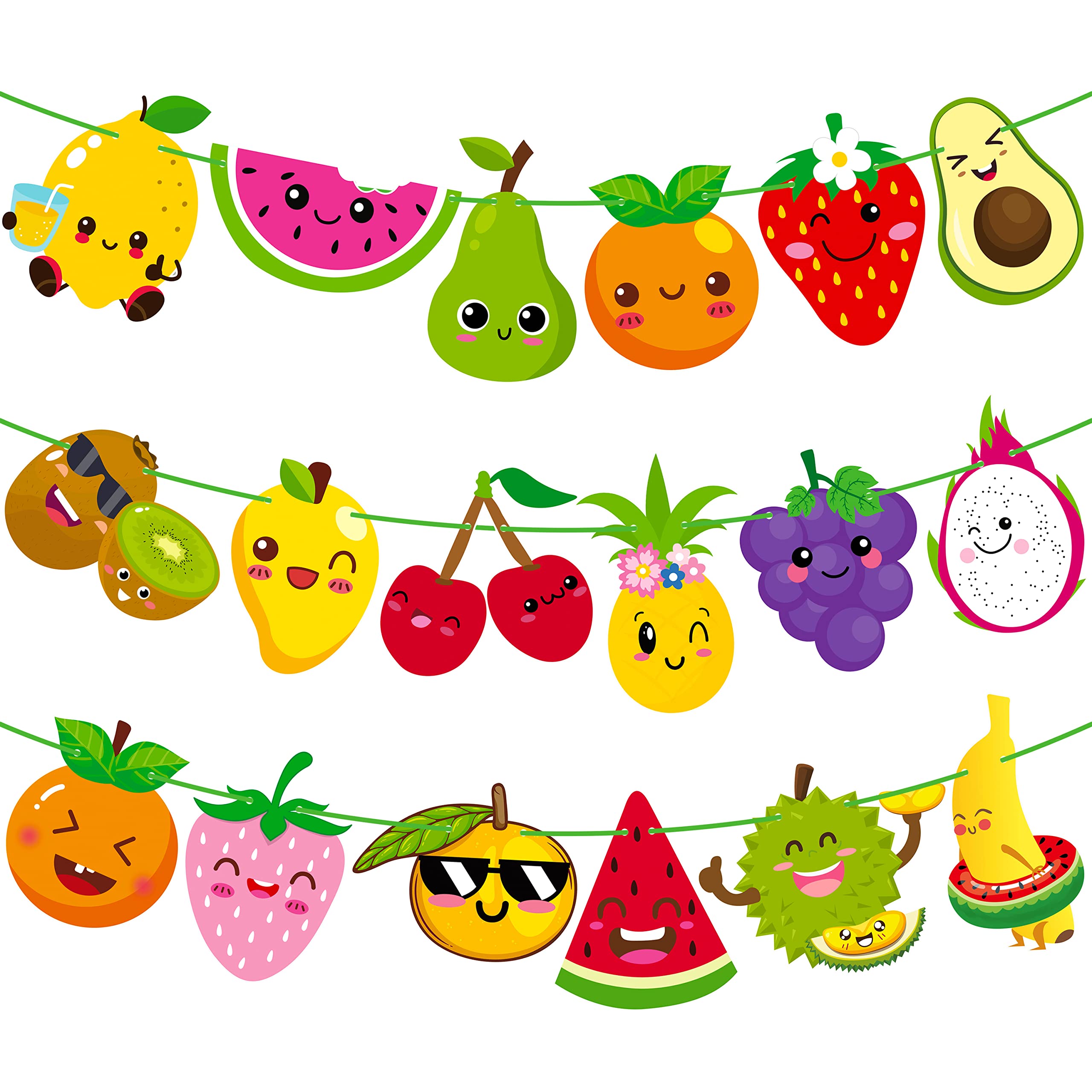 Fruit Theme Birthday Party Decorations Twotti Frutti Party Banner Cute Fruit with Smiling Face Patterns Garland for Summer Fruit Birthday Party Baby Shower Supplies