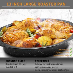 JY COOKMENT Granite Roaster Pan, Small 13” Enameled Roasting Pan with Domed Lid. Oval Turkey Roaster Pot, Broiler Pan Great for Small Chicken, Lamb. Dishwasher Safe Cookware Fit for 7Lb Bird