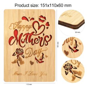 HOWAF Mother's Day Greeting Card, Best Mum Ever Wooden Card for Mother's Birthday Gift, Real Bamboo Heart Printed Greeting Cards for Happy Mother's Day Celebration, Wooden Greeting Card To My Mum