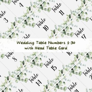 31 Pieces Wedding Table Numbers Cards 1-30 with Head Table Numbers Greenery Eucalyptus Table Cards Double Sided Party Table Numbers for Reception Baby Shower Anniversary Birthday Bridal Party