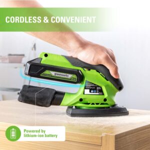 Greenworks 24V Finishing Mouse Sander 11,000 OPM Cordless with 2Ah Battery and Charger