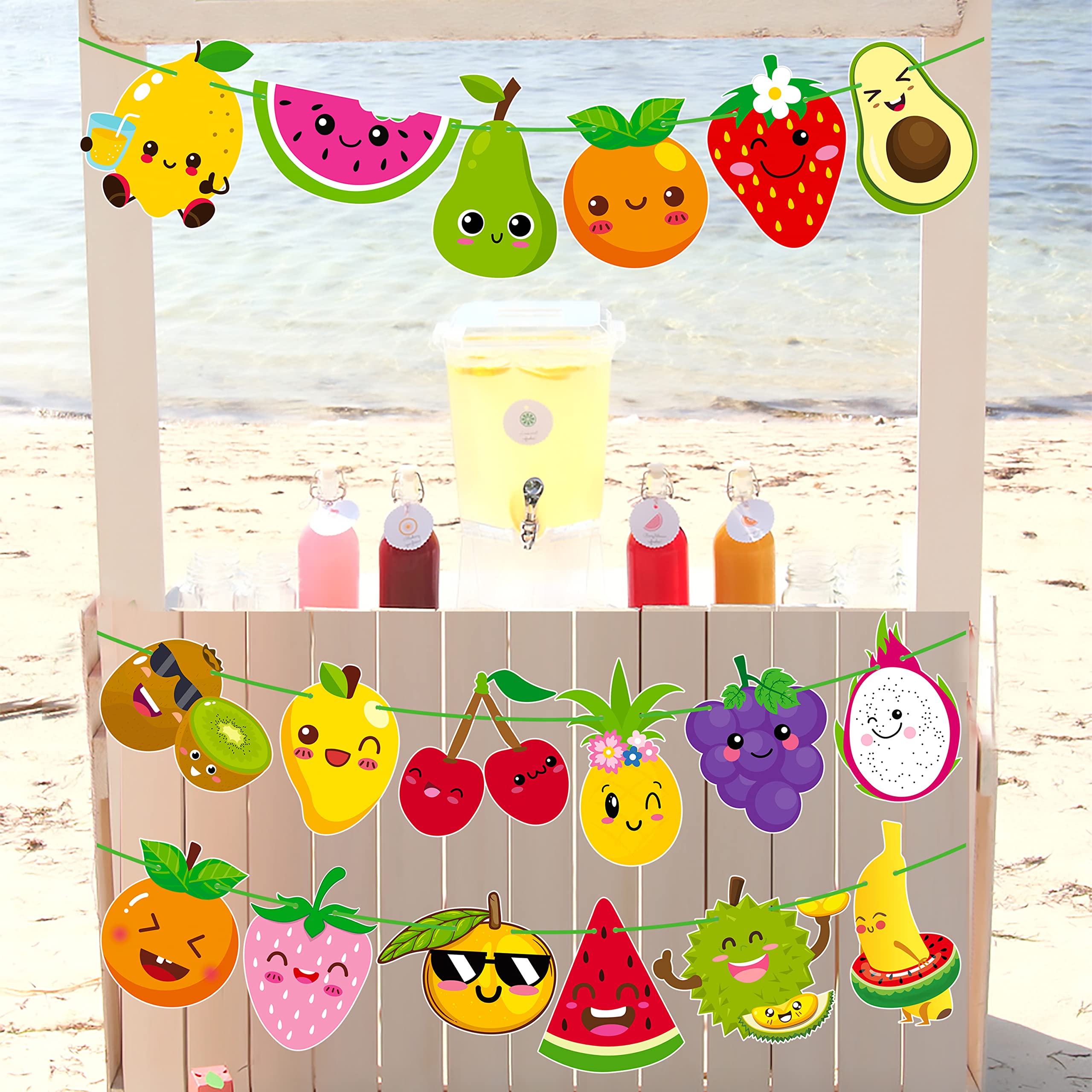 Fruit Theme Birthday Party Decorations Twotti Frutti Party Banner Cute Fruit with Smiling Face Patterns Garland for Summer Fruit Birthday Party Baby Shower Supplies