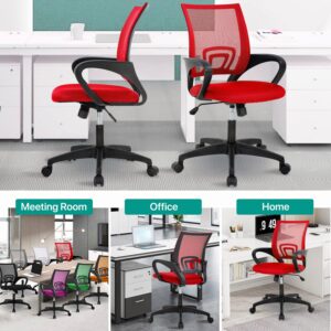 Office Chair Ergonomic Desk Chair Mesh Adjustable Computer Chair Comfortable Adjustable Height Executive Task Chair with Wheel Armrests for Adults Kids, Red