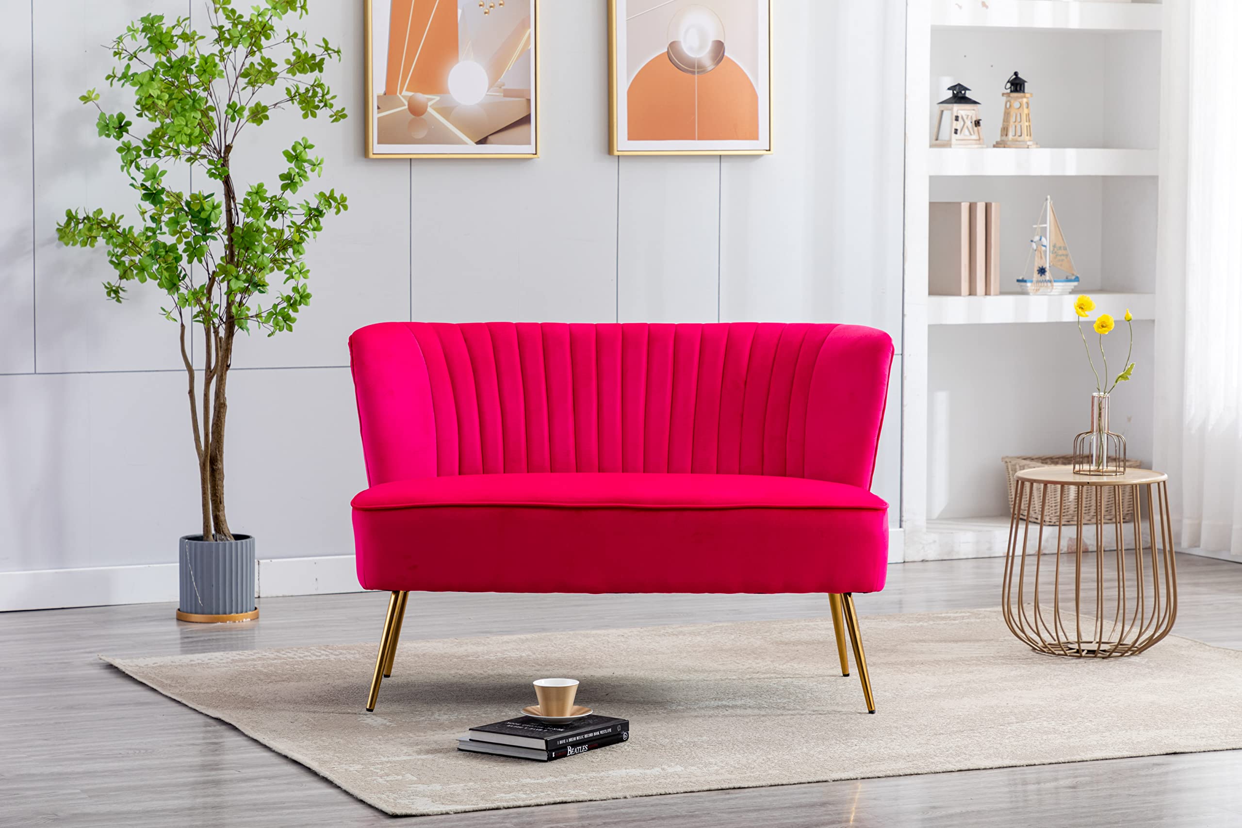 ZOBIDO Velvet Couch Modern Loveseat Sofa Twin Size Contemporary Sofas Upholstered Couch with Contemporary Velvet Upholstered Sofa Couch for Living Room and Bedroom (Rose red)