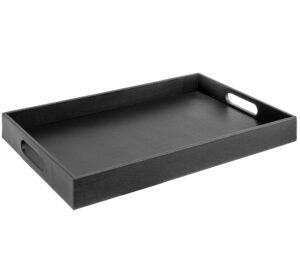 home redefined beautiful modern elegant 18"x12" rectangle classic black faux leather decorative ottoman coffee table perfume living room kitchen serving tray with handles for all occasion's