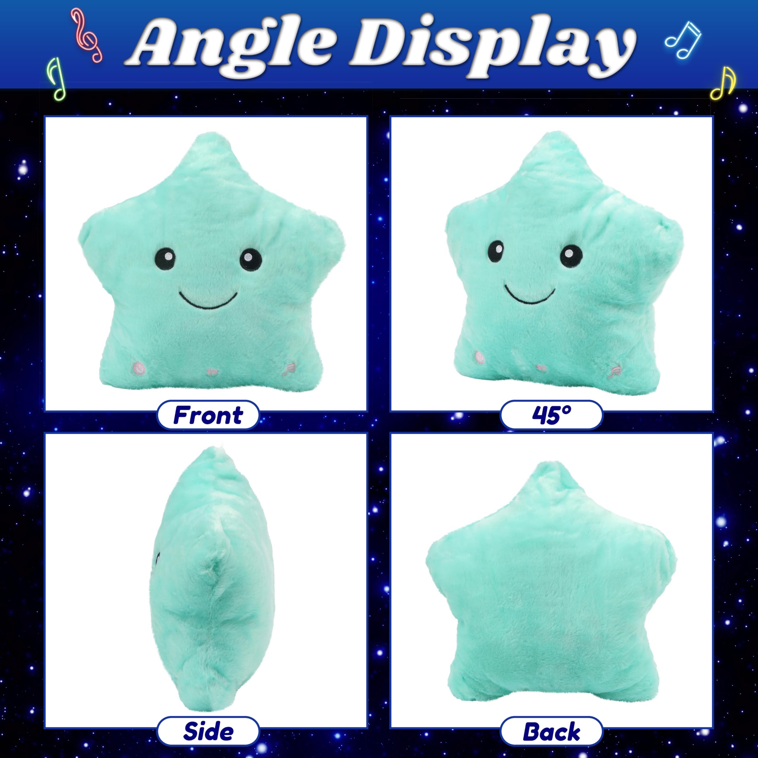 Cuteoy 13" Musical Green Star Plush Pillow Glowing Twinkle Night Light Stuffed Animal LED Toys Adjustable Volume Birthday for Girls Boys