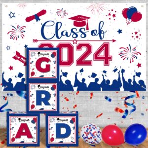 Graduation Decorations Class of 2024, 4 Pcs Red and Blue Graduation Balloon Boxes, 2024 Graduation Decorations, High School and College Graduation Party Decorations Supplies