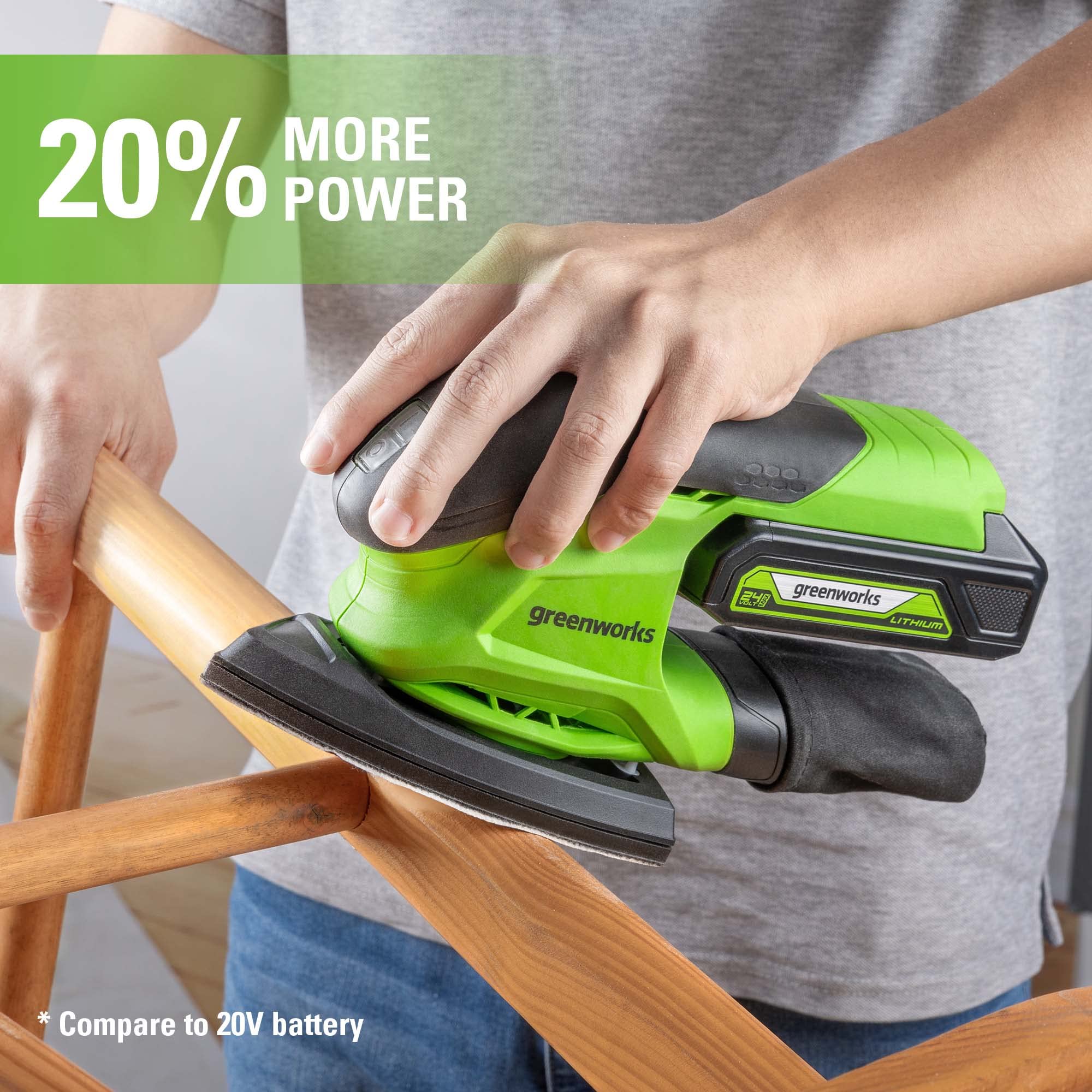 Greenworks 24V Finishing Mouse Sander 11,000 OPM Cordless with 2Ah Battery and Charger