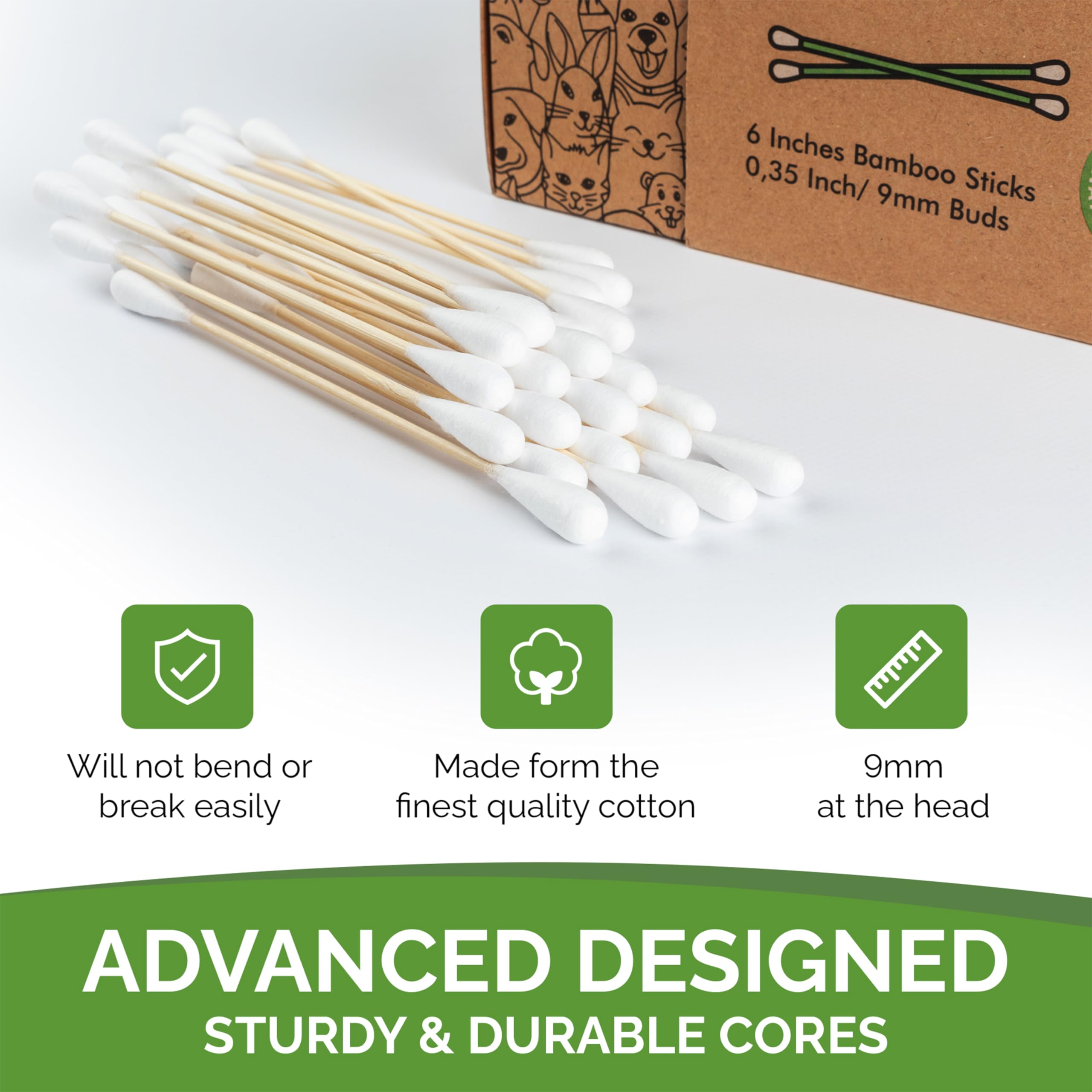 Dog Q Tips - 200pcs - 6'' Long Bamboo Cotton Swabs for Dog Ear Cleaning - Large 0.35'' Cotton Tips, Biodegradable & Eco-Friendly - Ear Swabs for Dogs, Professional Pet Ear Cleaning for Dogs and Cats.