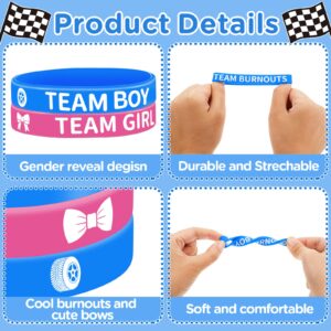 48 Pcs Burnouts or Bows Gender Reveal Silicone Wristbands Team Boy Team Girl Bracelets Gender Reveal Bracelets for Baby Shower Gender Reveal Party Favors, Blue and Pink