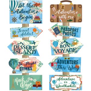 20 pcs travel themed party decorations set let the adventure begin sign signs bon voyage for birthday baby shower decorations, 11 x 8 inch, 5 inch