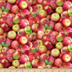 elizabeth's studio food festival apples fabric, multi