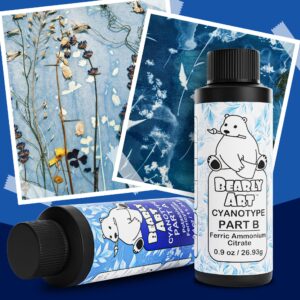 Bearly Art Cyanotype Kit - Sun - Solar Print Set for Photographic Printing on Paper and Fabric - 2 Part Sensitizer - Archival - Creates 32 8"x10" Prints on Paper and 25 on Fabric