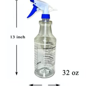 3 Pack Empty Spray Bottles, Spray Bottles for Cleaning Solutions, All - Purpose with Clear Finish, Pressurized Sprayer, Adjustable Nozzle, Printed Measurements and Checkbox (32 Ounce)