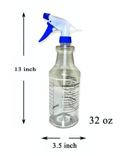 3 Pack Empty Spray Bottles, Spray Bottles for Cleaning Solutions, All - Purpose with Clear Finish, Pressurized Sprayer, Adjustable Nozzle, Printed Measurements and Checkbox (32 Ounce)