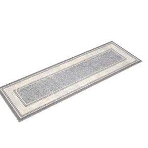 Ottomanson Ottohome Non-Slip Rubberback Bordered Design 2x5 Indoor Runner Rug, 20" x 59", Light Gray