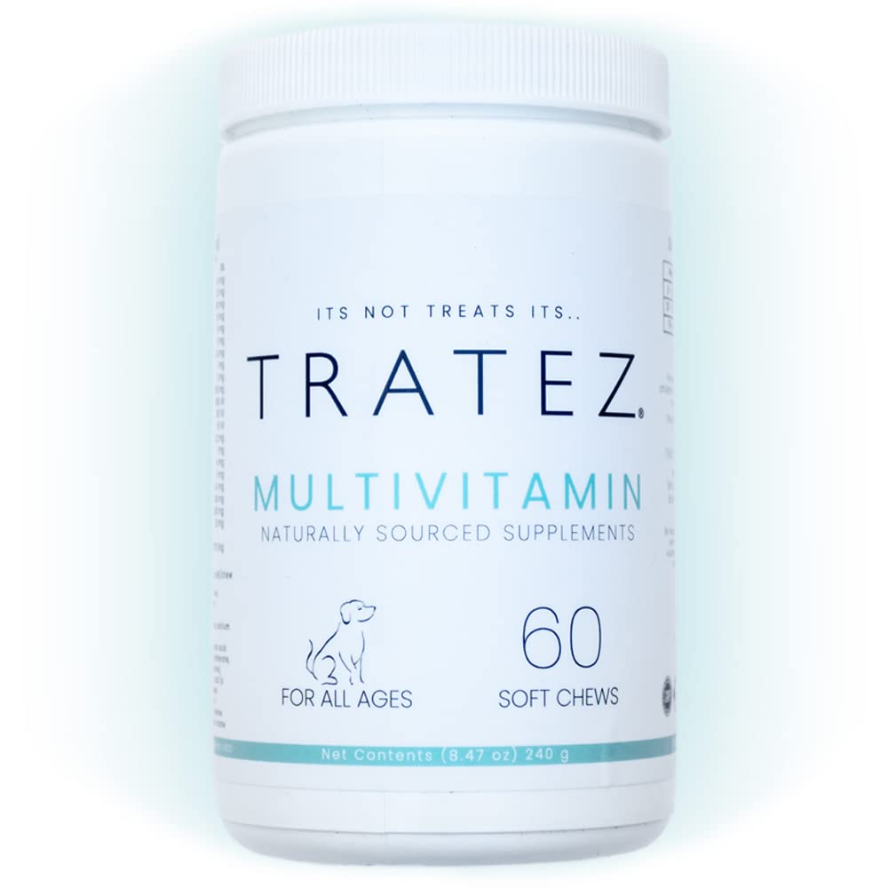 TRATEZ Multivitamin Supplement for Dogs, 60 Soft Chews with 25 Essential Vitamins and Nutrients, Advanced Formula for Premium Support of Skin and Coat, Hip and Joint Mobility and Improved Digestion