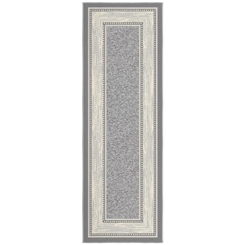 Ottomanson Ottohome Non-Slip Rubberback Bordered Design 2x5 Indoor Runner Rug, 20" x 59", Light Gray