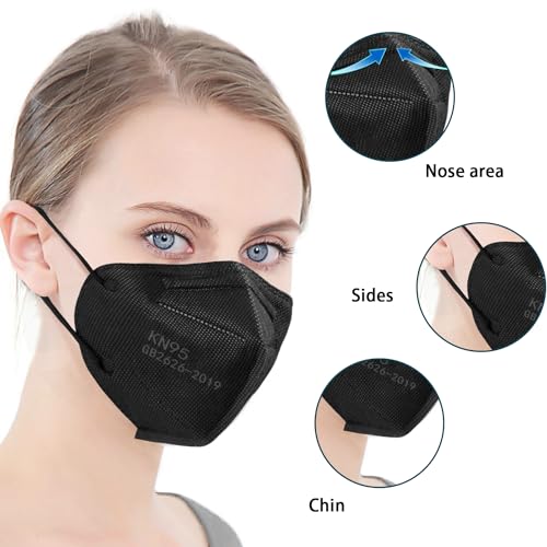 SDIW 50PCS KN95 Masks Black Face Masks 5 Layer Masks Filter Efficiency≥95% with Elastic Ear Loops and Nose Bridge Clip Breathable Face Mask