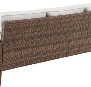 Crosley Furniture Capella Wicker Outdoor Sofa, 3-Person Patio Couch for Porch, Deck, Backyard, Brown with Creme Cushions