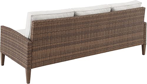 Crosley Furniture Capella Wicker Outdoor Sofa, 3-Person Patio Couch for Porch, Deck, Backyard, Brown with Creme Cushions