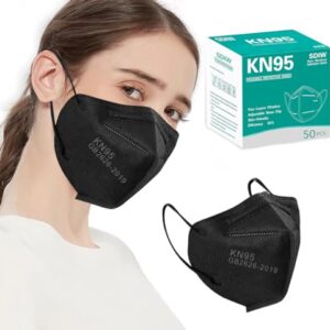 SDIW 50PCS KN95 Masks Black Face Masks 5 Layer Masks Filter Efficiency≥95% with Elastic Ear Loops and Nose Bridge Clip Breathable Face Mask