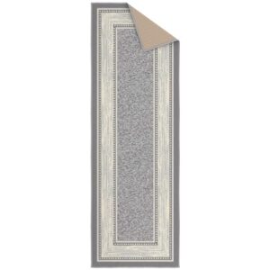 Ottomanson Ottohome Non-Slip Rubberback Bordered Design 2x5 Indoor Runner Rug, 20" x 59", Light Gray