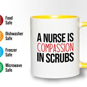 Bubble Hugs Nurse 2Tone Yellow Mug 11oz - A nurse is compassion - Labor Clinical Certified Nursing Assistant Surgical Emergency Oncology Practitioner