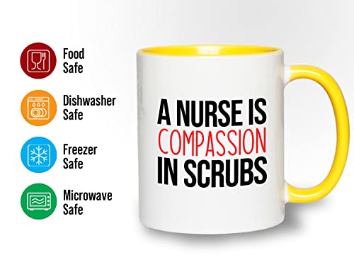 Bubble Hugs Nurse 2Tone Yellow Mug 11oz - A nurse is compassion - Labor Clinical Certified Nursing Assistant Surgical Emergency Oncology Practitioner