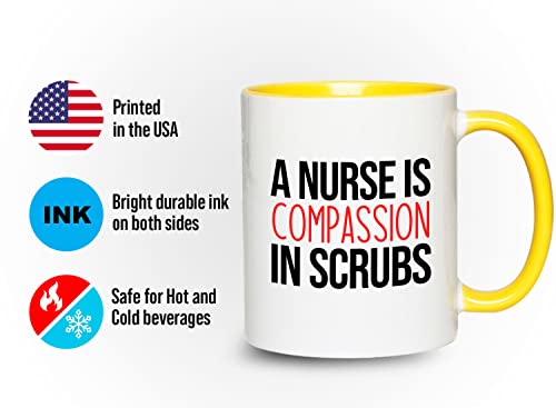 Bubble Hugs Nurse 2Tone Yellow Mug 11oz - A nurse is compassion - Labor Clinical Certified Nursing Assistant Surgical Emergency Oncology Practitioner