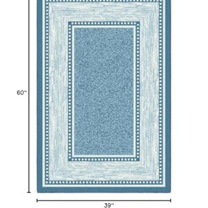 Ottomanson Ottohome Non-Slip Rubberback Bordered Design 3x5 Indoor Area Rug, 3'3" x 5', Turquoise