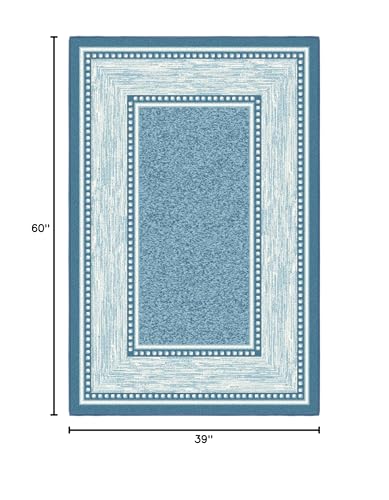 Ottomanson Ottohome Non-Slip Rubberback Bordered Design 3x5 Indoor Area Rug, 3'3" x 5', Turquoise