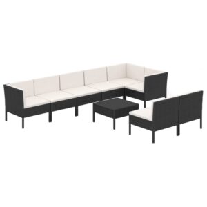 vidaxl poly rattan black patio lounge set with cushions - weather-resistant outdoor furniture - easy maintenance and flexible design - perfect for garden, patio, pool side