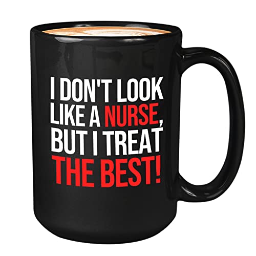 Bubble Hugs Nurse Coffee Mug 15oz Black - I don't look like - Labor Clinical Certified Nursing Assistant Surgical Emergency Oncology Practitioner