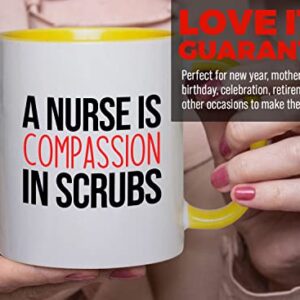 Bubble Hugs Nurse 2Tone Yellow Mug 11oz - A nurse is compassion - Labor Clinical Certified Nursing Assistant Surgical Emergency Oncology Practitioner