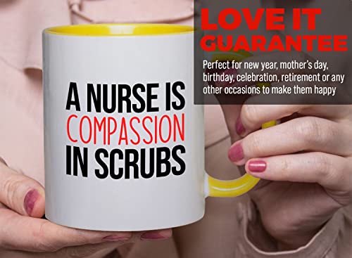 Bubble Hugs Nurse 2Tone Yellow Mug 11oz - A nurse is compassion - Labor Clinical Certified Nursing Assistant Surgical Emergency Oncology Practitioner