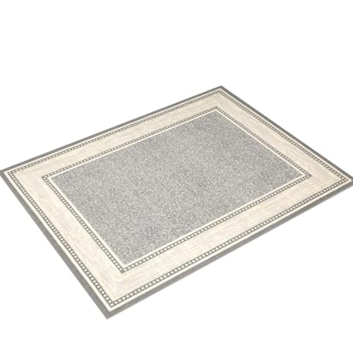 Ottomanson Ottohome Non-Slip Rubberback Bordered Design 5x7 Indoor Area Rug, 5' x 6'6", Light Gray