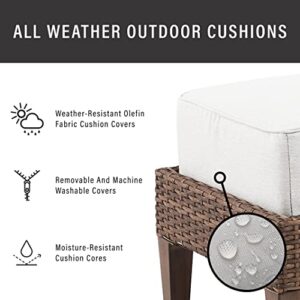 Crosley Furniture Capella Wicker Outdoor Sofa, 3-Person Patio Couch for Porch, Deck, Backyard, Brown with Creme Cushions