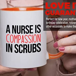 Bubble Hugs Nurse 2Tone Orange Mug 11oz - A nurse is compassion - Labor Clinical Certified Nursing Assistant Surgical Emergency Oncology Practitioner