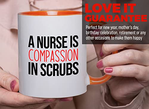 Bubble Hugs Nurse 2Tone Orange Mug 11oz - A nurse is compassion - Labor Clinical Certified Nursing Assistant Surgical Emergency Oncology Practitioner