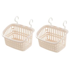 cabilock 2pcs hangable storage basket wall hanging baskets for storage towel storage plastic hanging organizing basket bathroom hanging basket toiletry organizer with hook silk screen pp