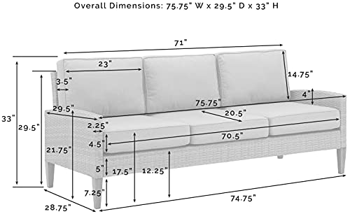 Crosley Furniture Capella Wicker Outdoor Sofa, 3-Person Patio Couch for Porch, Deck, Backyard, Brown with Creme Cushions