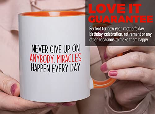 Bubble Hugs Nurse 2Tone Orange Mug 11oz - Never give up - Labor Clinical Certified Nursing Assistant Surgical Emergency Oncology Practitioner